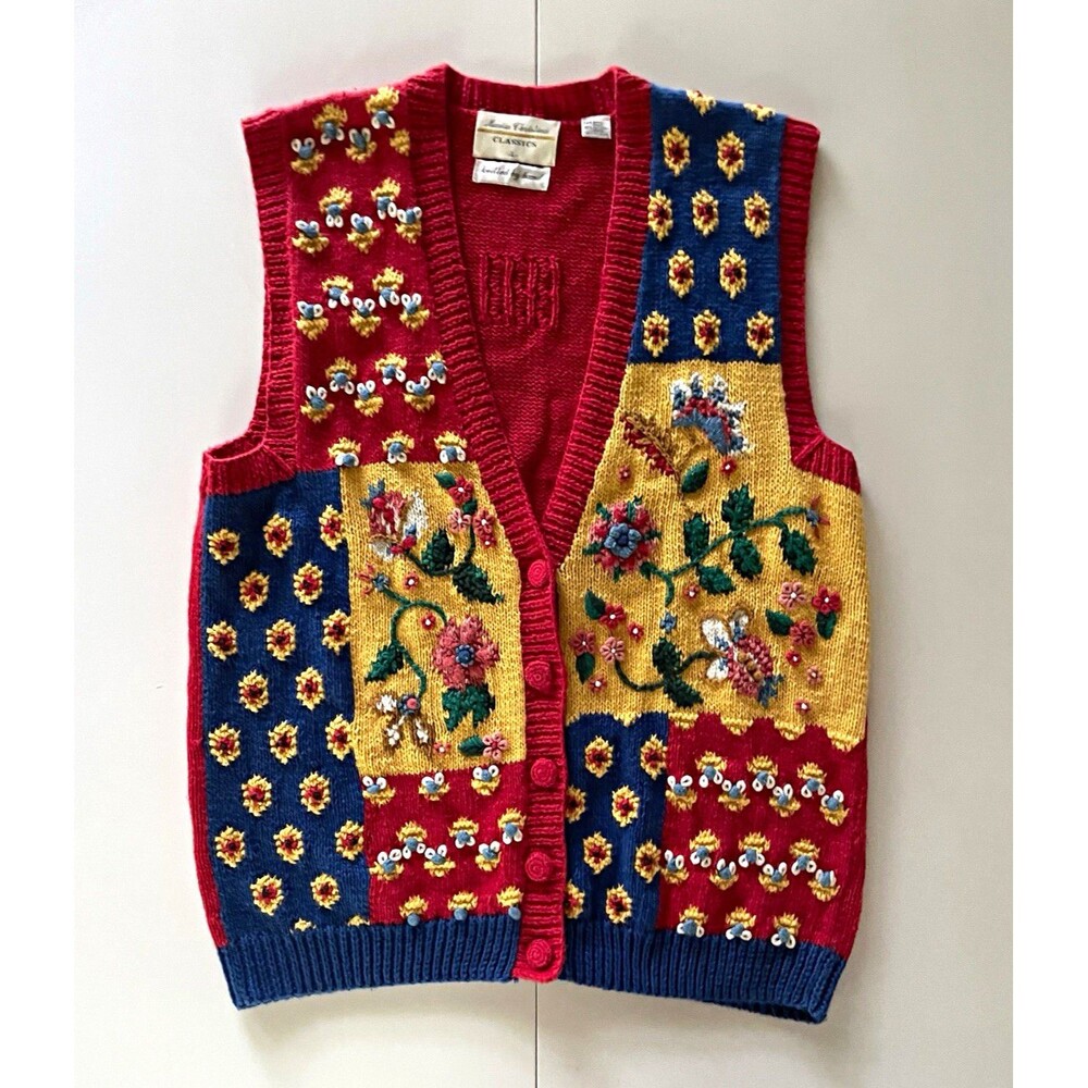 Hand Knitted Vintage Marisa Christina Sweater Vest Cardigan - Large